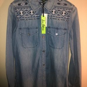 Sam Edelman Blue Chambray Embroidery Shirt